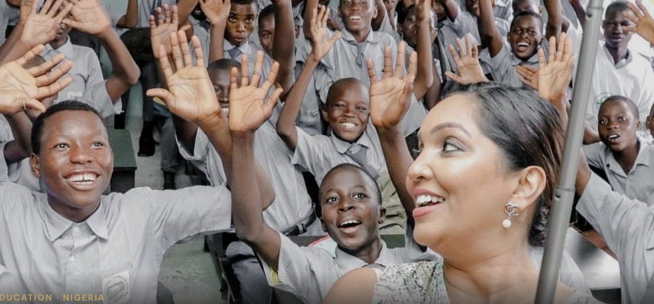 Norliza with a classroom of children in Nigeria