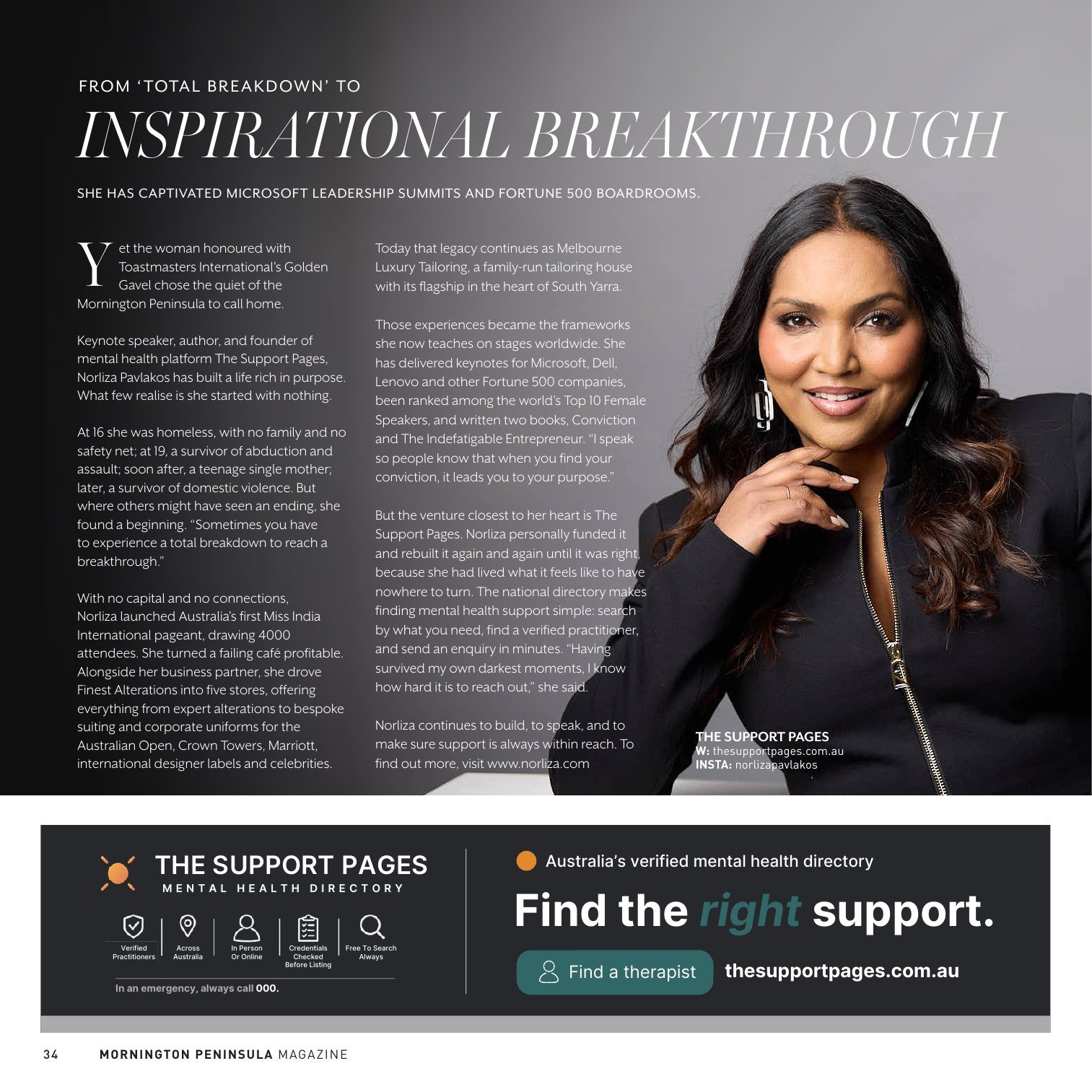 Mornington Peninsula Magazine, July 2026, page 34: From total breakdown to inspirational breakthrough